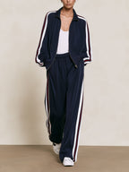 Elegant Side‑Stripe Zip‑Up Tracksuit Two‑Piece Outfit