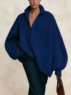 Oversized Half‑Zip Stand Collar Knit Sweater