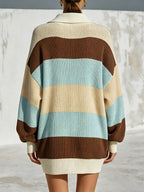 Women’s Oversized Striped Polo Sweater Dress – Casual Long Sleeve Knit Pullover With Collared Neck