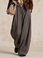 Vintage Pinstripe Wide‑Leg Trousers For Women