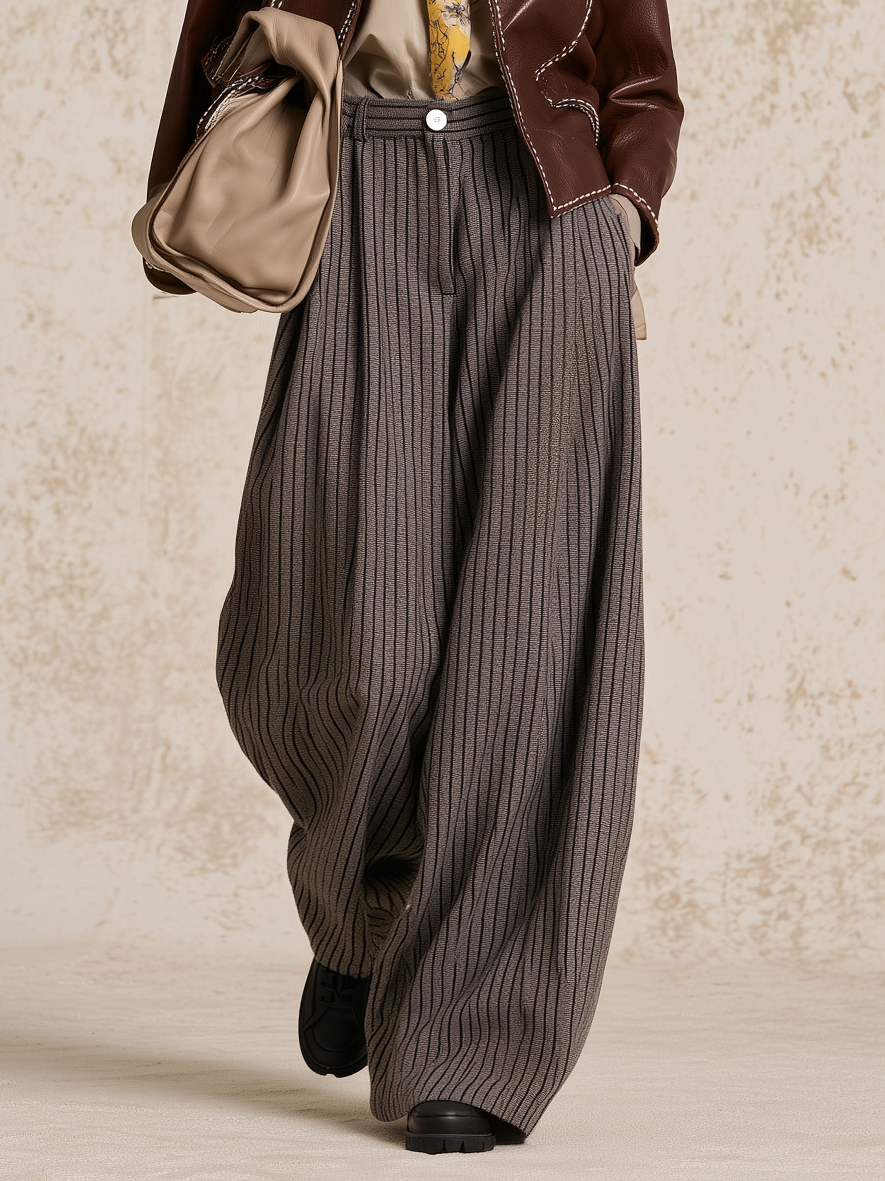 Vintage Pinstripe Wide‑Leg Trousers For Women