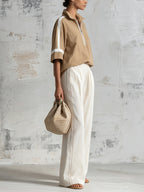 Women’s Oversized Half-Zip Pullover Top & Wide Leg Pants Set – Minimalist Casual Two Piece Lounge Outfit