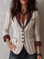 Retro Contrasting Lapel Striped Blazer
