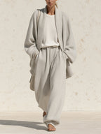Women’s Soft Knit Lounge Set – Relaxed Cardigan & Wide-Leg Pants Matching Two-Piece Set