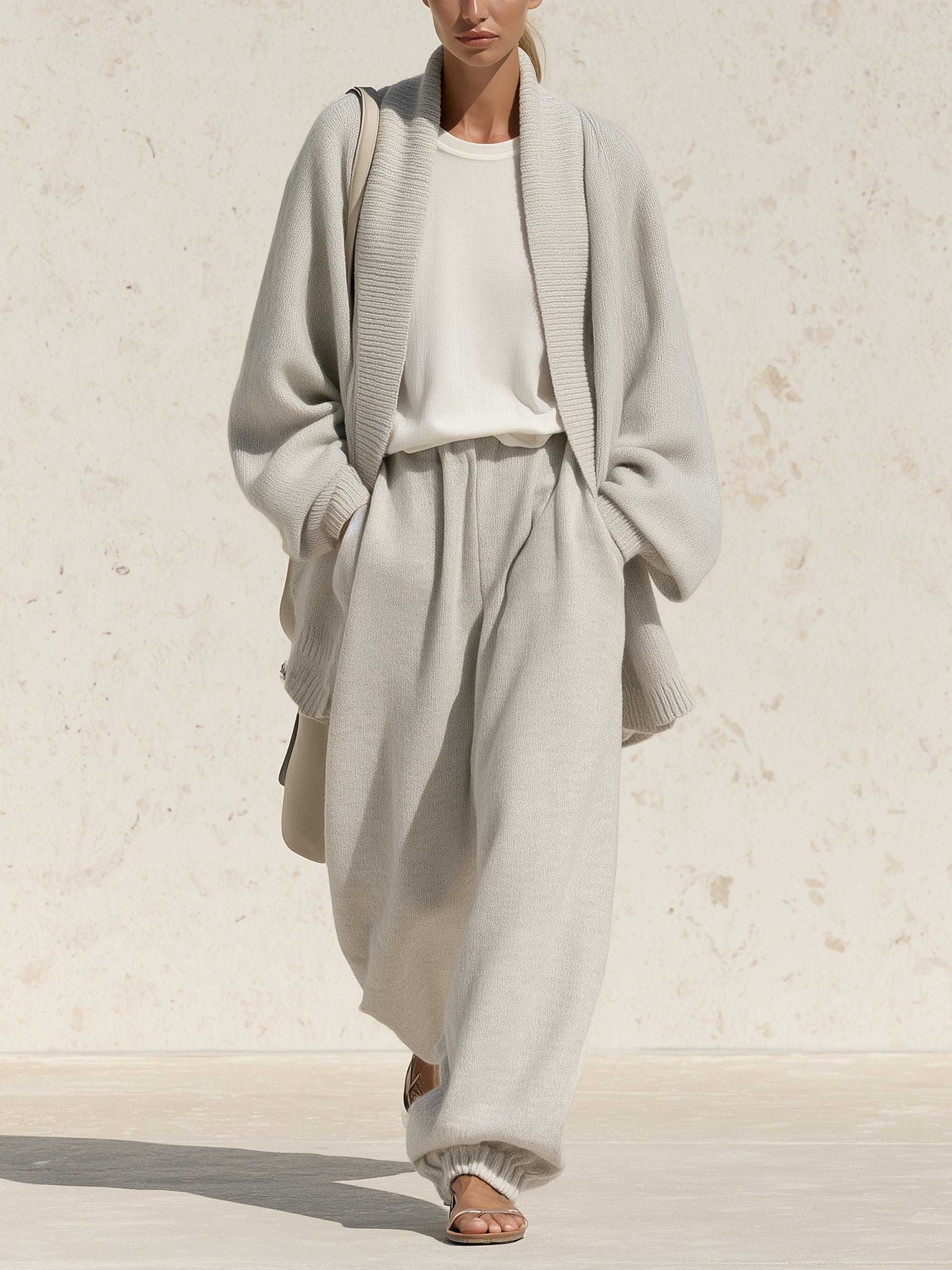 Women’s Soft Knit Lounge Set – Relaxed Cardigan & Wide-Leg Pants Matching Two-Piece Set