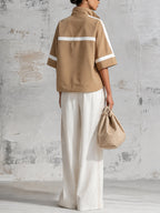 Women’s Oversized Half-Zip Pullover Top & Wide Leg Pants Set – Minimalist Casual Two Piece Lounge Outfit