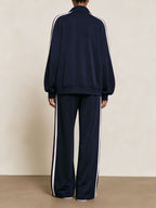 Elegant Side‑Stripe Zip‑Up Tracksuit Two‑Piece Outfit