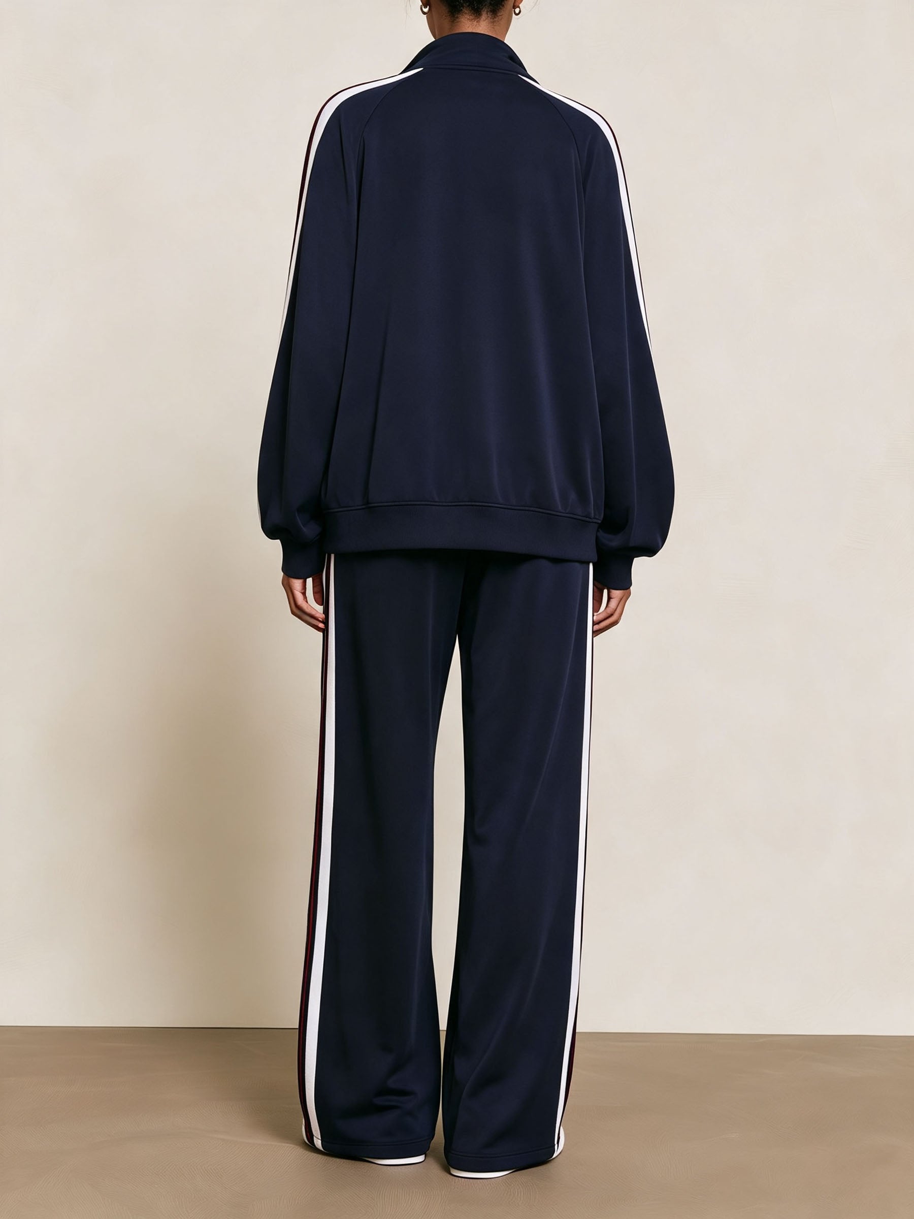 Elegant Side‑Stripe Zip‑Up Tracksuit Two‑Piece Outfit