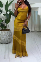 Women's Suspender Patchwork Lace Pattern Elegant Temperament Dress