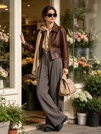 Vintage Pinstripe Wide‑Leg Trousers For Women