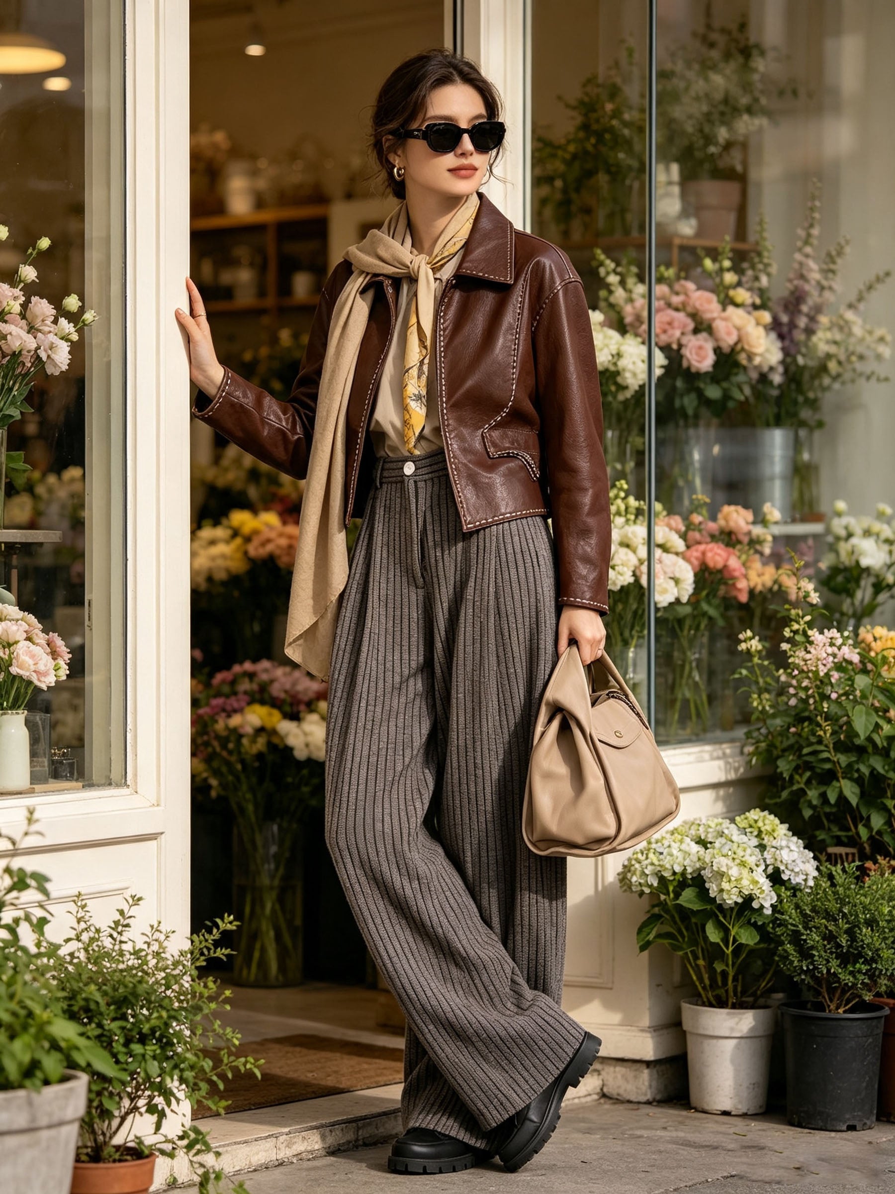 Vintage Pinstripe Wide‑Leg Trousers For Women