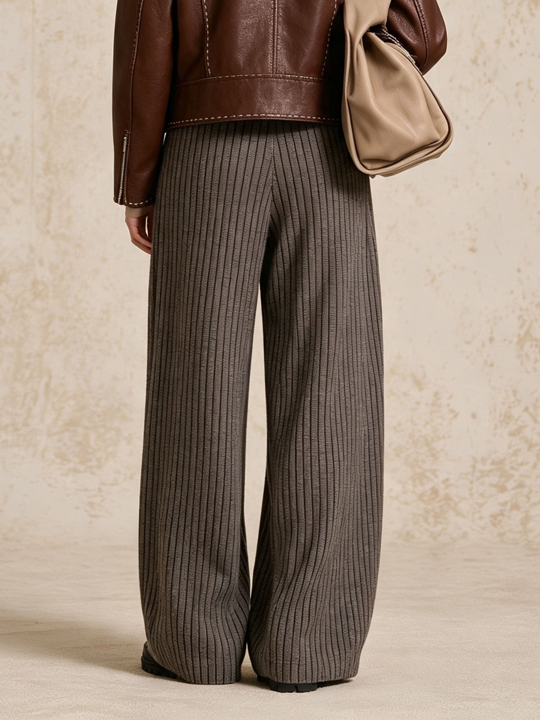 Vintage Pinstripe Wide‑Leg Trousers For Women