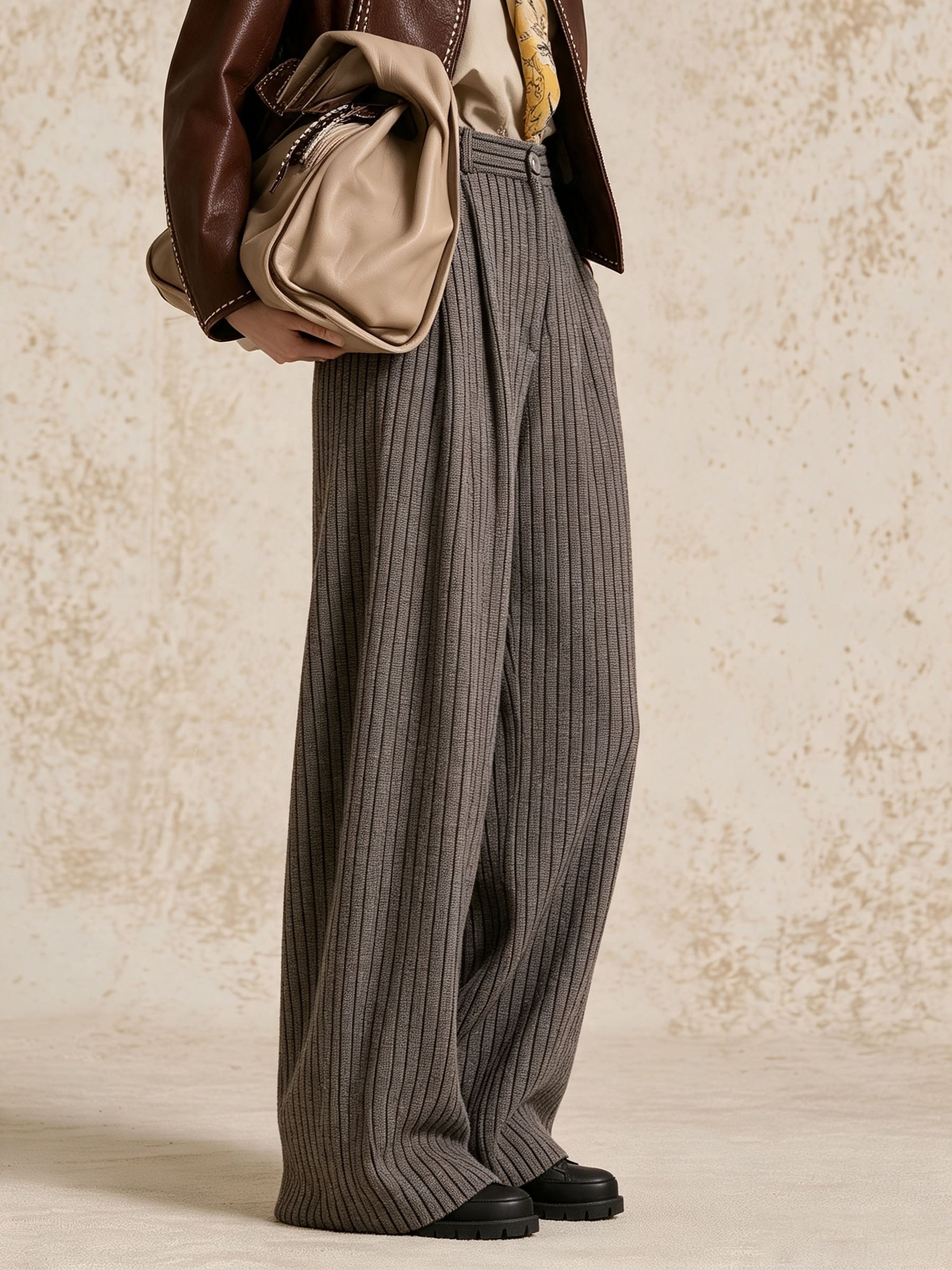 Vintage Pinstripe Wide‑Leg Trousers For Women