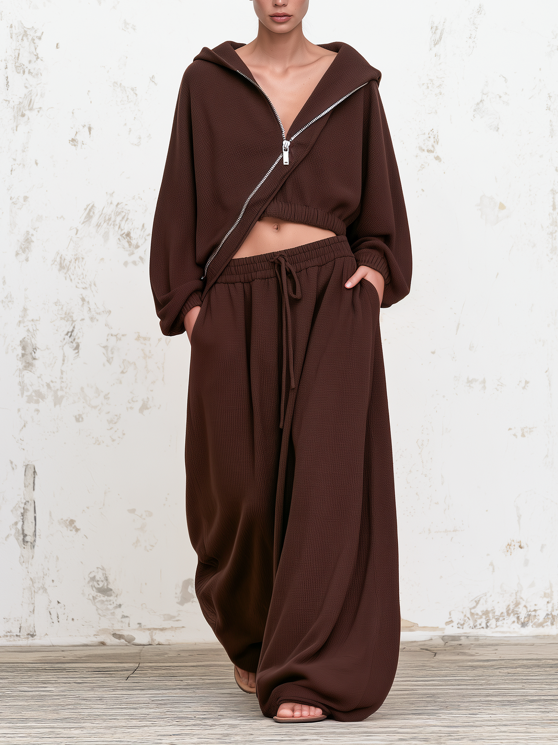 Soft Waffle Knit Fabric, Lightweight And Breathable, Delivers Cozy Relaxed Wearing Experience