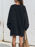 Star Patch Distressed Washed Sweatshirt Dress