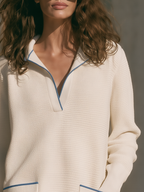 Women's Long Sleeve Contrast Trim Polo Collar Sweater Mini Dress