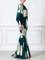 Floral Print Batwing Sleeve Satin Mermaid Evening Maxi Dress