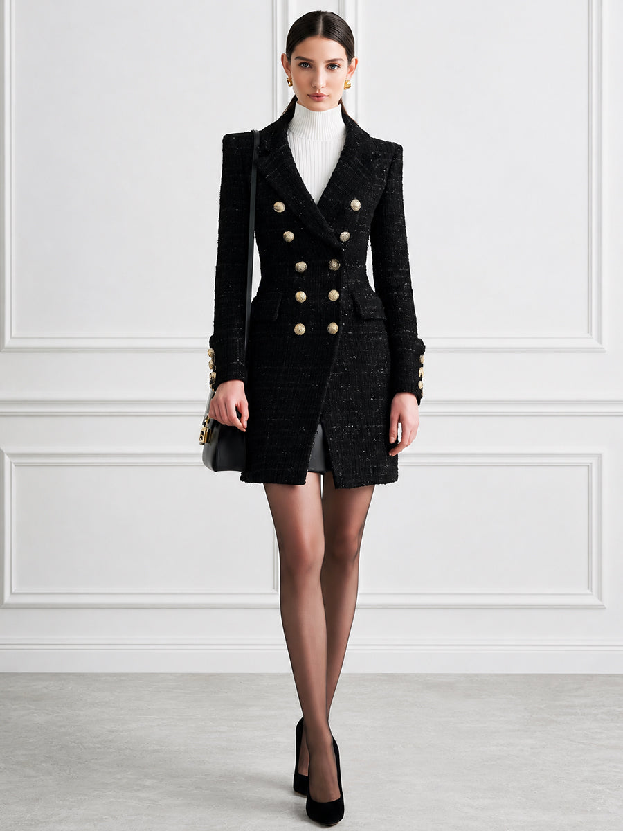 Double-Breasted Tweed Blazer Mini Dress