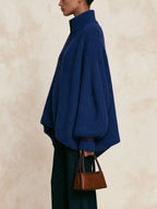 Oversized Half‑Zip Stand Collar Knit Sweater