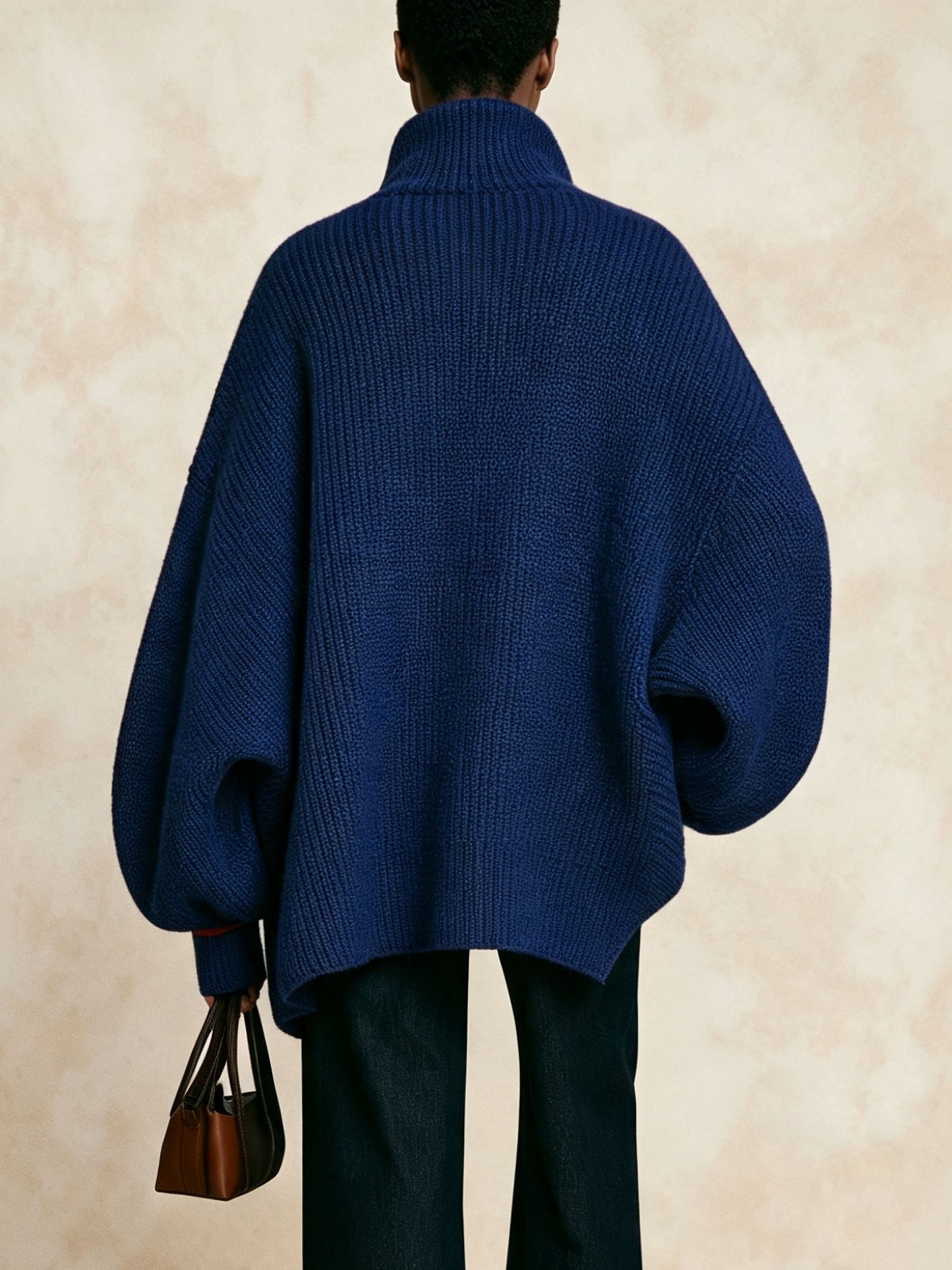 Oversized Half‑Zip Stand Collar Knit Sweater