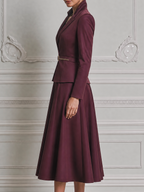 Burgundy Fall Wedding Guest Dress Belted Peplum Blazer A-Line Midi Dress