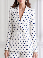 Ivory And Navy Polka Dot Tailored Blazer & Straight-Leg Pants Set