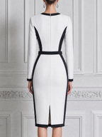 White Dress Black Contrast Trim Pencil Midi Dress