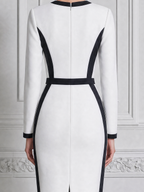 White Dress Black Contrast Trim Pencil Midi Dress