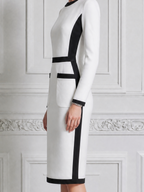 White Dress Black Contrast Trim Pencil Midi Dress