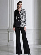 Leopard Print Colorblock Double-Breasted Blazer & Flared Pants Suit