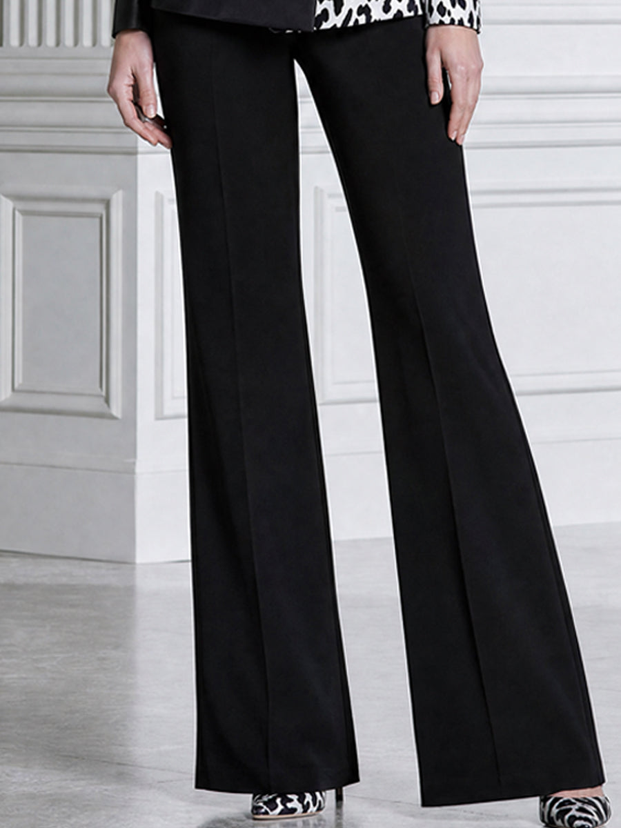 Leopard Print Colorblock Double-Breasted Blazer & Flared Pants Suit