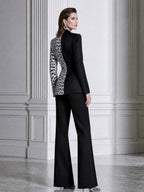 Leopard Print Colorblock Double-Breasted Blazer & Flared Pants Suit