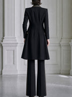Gold-Piped Longline Blazer, Vest And Pants 3-Piece Set