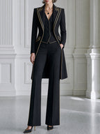 Gold-Piped Longline Blazer, Vest And Pants 3-Piece Set