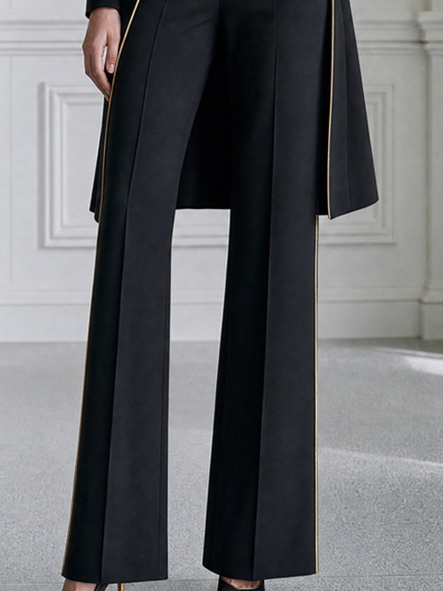 Gold-Piped Longline Blazer, Vest And Pants 3-Piece Set