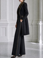 Gold-Piped Longline Blazer, Vest And Pants 3-Piece Set