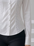 Ivory Satin Lace Panel Button-Front Shirt