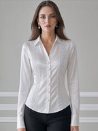Ivory Satin Lace Panel Button-Front Shirt