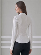 Ivory Satin Lace Panel Button-Front Shirt