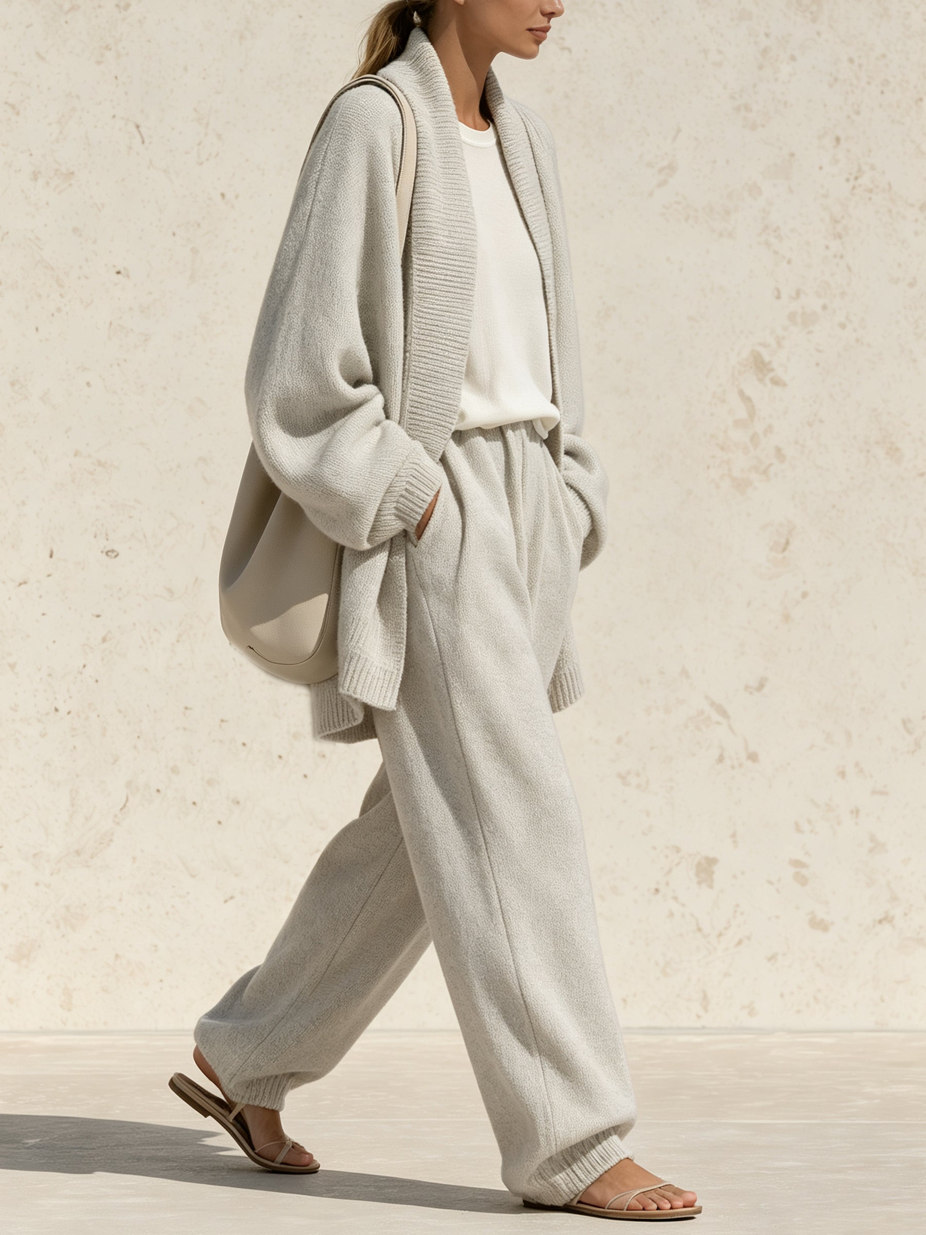 Women’s Soft Knit Lounge Set – Relaxed Cardigan & Wide-Leg Pants Matching Two-Piece Set