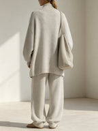 Women’s Soft Knit Lounge Set – Relaxed Cardigan & Wide-Leg Pants Matching Two-Piece Set