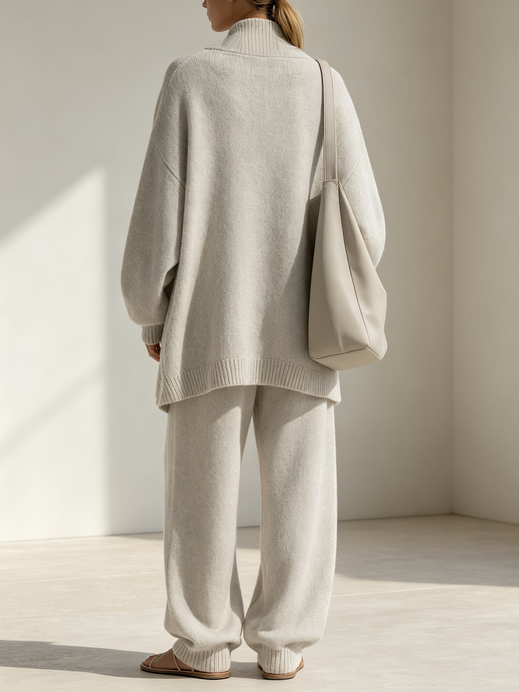 Women’s Soft Knit Lounge Set – Relaxed Cardigan & Wide-Leg Pants Matching Two-Piece Set