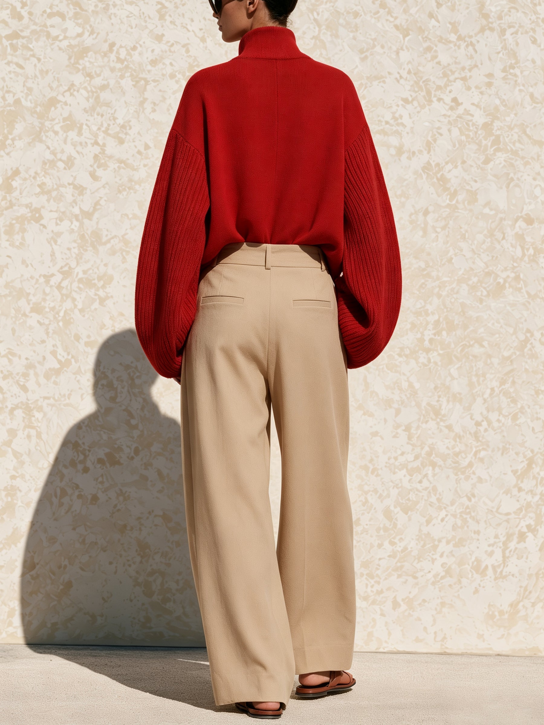 Women’s Red Knit Jacket & Wide-Leg Pants Set – Minimalist Two-Piece Casual Luxe Outfit