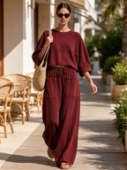 Washed Raglan Sleeve Cropped Sweatshirt Two‑Piece Set