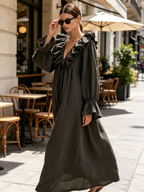 Ruffle V‑Neck Linen‑Blend Maxi Dress