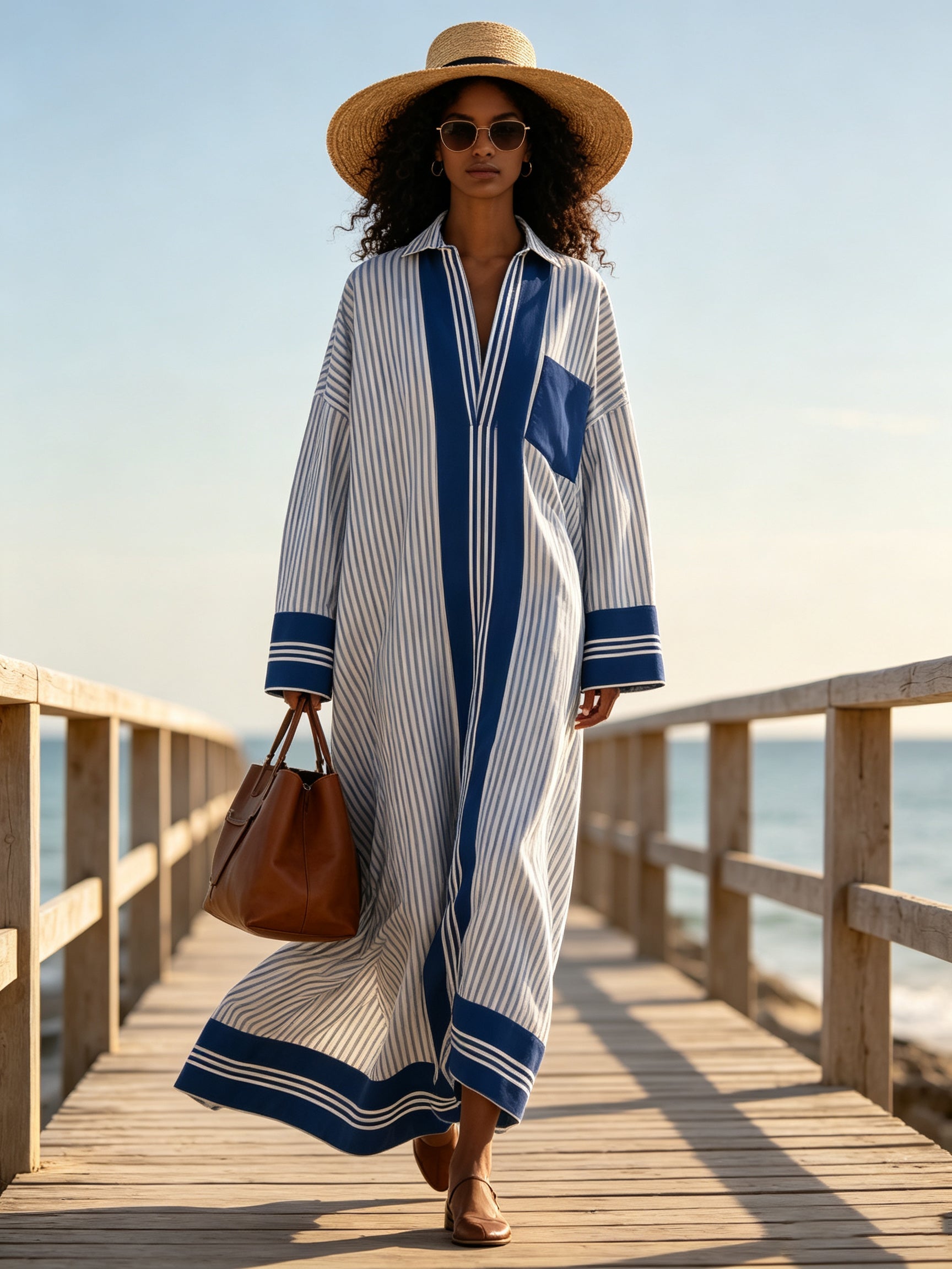 Blue Striped Oversized Shirt Dress