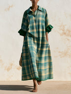 Green Plaid Shirt Dress