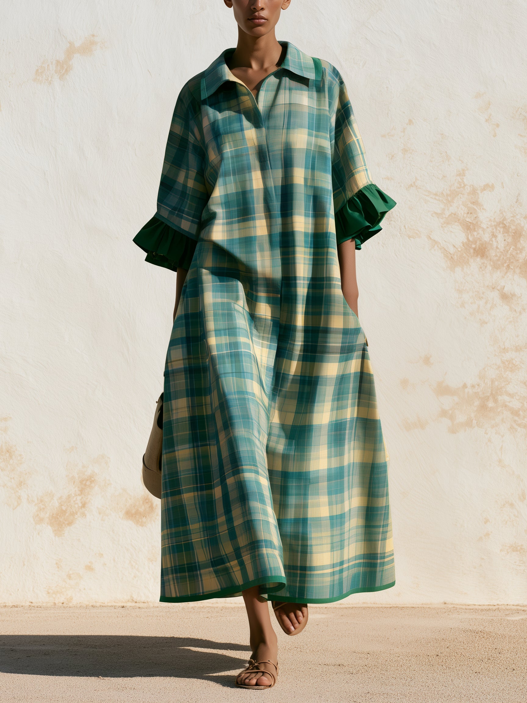 Green Plaid Shirt Dress