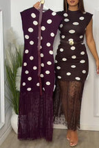 Women's Round Neck Polka Dot Print Patchwork Lace Pattern Elegant Casual Dress