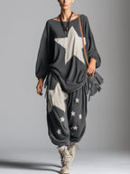 Women’s Oversized Star Patch Sweatshirt & Jogger Set – Casual Streetwear Two Piece Lounge Outfit